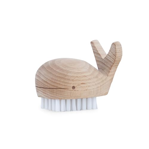 Kikkerland Cepillo de uñas de madera con forma de ballena, no daña y práctico, divertido para los niños, 1 unidad (1 unidad)