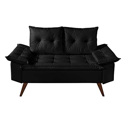 Sofá 2 Lugares Bariloche Namoradeira Em Couro Sintético (Preto)