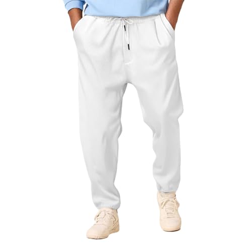 Mens Casual Pants Elastic Waist Drawstring Solid Color Straight Leg Lightweight Soft Touch Basic Lounge Pants