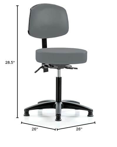Image of Perch Stationary Height Adjustable Doctor's Stool with Back | Medium Bench Height 21-28.5 inch | Cinder Fabric