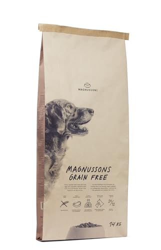 MAGNUSSONs Grain Free (1 x 14kg) - Getreidefreies Hundetrockenfutter für Erwachsene Hunde Aller Rassen - Alleinfuttermittel - Hoher Anteil an frischem Fleisch, Ofengebacken