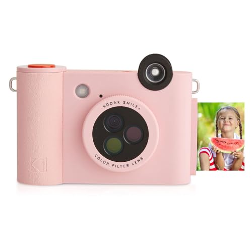 Kodak Smile+ 2-in-1 Digitale Sofortbildkamera & kabelloser Bluetooth-Fotodrucker - 10MP, Spezialeffekt-Drehobjektiv, Zink 2x3” Klebefotos, Drucken über Fun-App von Smart Devices - Rosa