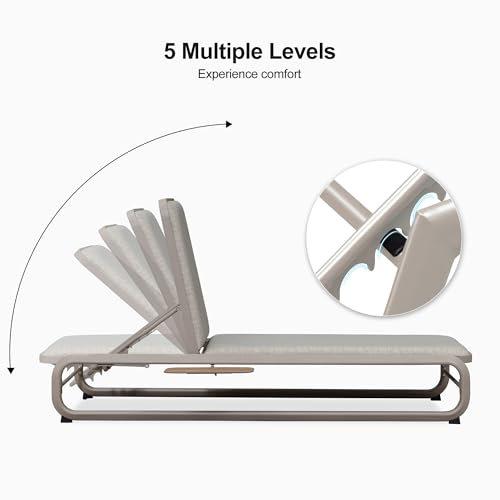 Image of PURPLE LEAF 1 Piece Patio Chaise Lounge Heavy-Duty w /Side-Table Champagne