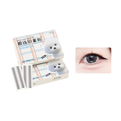 RANYU アイライナー シール 初心者 向け 貼るだけでアイシャドウ 専用ピンセット+調整クリップ付き ウォータープルーフ 皮脂 に強い シールアイライナー アイメイク 日常 通勤 持ち運び便利 (犬目ブラック)