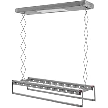 Electric Retractable Airing Rack Adjustable Ceiling Mounted Clothes Drying Rack with Remote Control and LED Light 110V Electric Clothes Airing Racks 77.16 lbs Capacity Gray