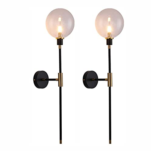 Image of KCO KCOLighting 1-Light Sconces Wall Light Gold Black Modern Wall Mounted Sconce Globe Glass Shade Wall Lamp with Long Arm for Bedroom Hallway (Clear,2 Pack)