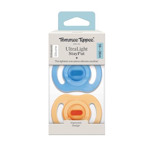 Tommee Tippee Ultra-Light StayPut Soother, 18-36m, 2 Pack, One-Piece Silicone Design