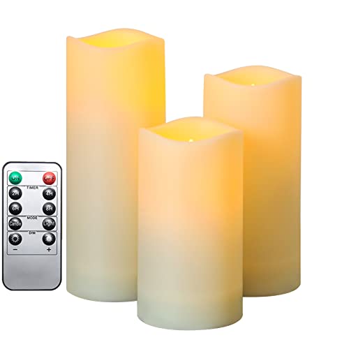 Fo32Won Led Flameless Battery Operated Candles With Remote Timer, Outdoor Waterproof Slim Flickering Electric Pillar Candles Controlled By 1*Aa Battery, Set Of 3 Long Lasting Candles Battery Operated #TOP7