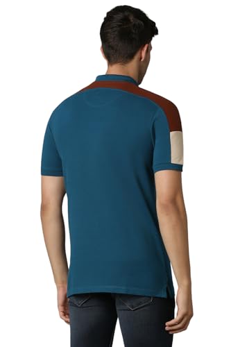 Image of Louis Philippe Men's Slim Fit Premium High-End Pique in Superior Cotton Cut & Sew Design Color Block Shoulder Half Sleeve Polo Tshirt
