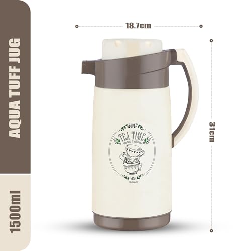 Image of Trueware Aqua Jug Insulated Flask -1500 Ml | Insulated Tea Pot Kettle Inner Steel Outer Plastic | Hot & Cold | Food Grade Plastic | Lightweight BPA-Free | Wide Mouth Design | Ideal for Office, Travel