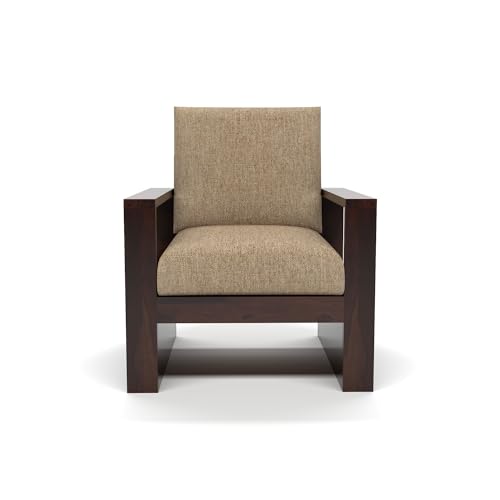 Image of Sheesham Wood Single Seater Sofa | Premium Wooden Single Sofa Chair for Living Room & Bedroom | Single Person Sofa for Home & Office Furniture (Zack Walnut, 1 Seater)