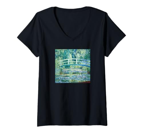 Femme Monet's Water Lilies and Japanese Bridge Modern Art Painting T-Shirt avec Col en V