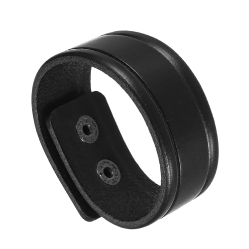 QUARKZMAN Pulseras De Cuero Lisas Hebilla Brazalete Negro Grabado Retro