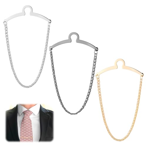 YBEATY 3 Packs Tie Chain Clip Fashion Necktie Chains Mens Suits Neckties Vests Accessories Elegant Tie Pins Tacks with Ring Clasp for Men Trouser Business Wedding Wear (Gold + Silver + Black)​
