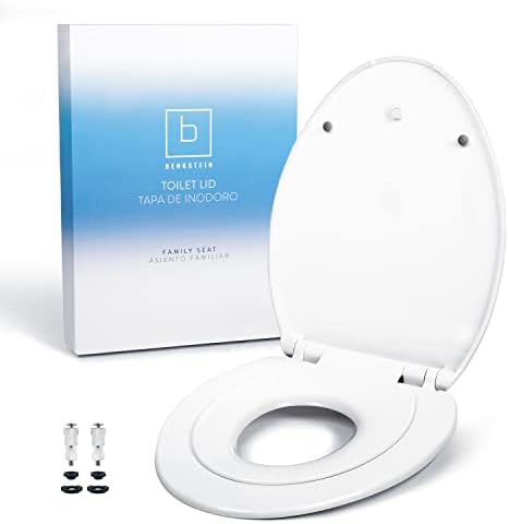 Benkstein Elongated Toilet Seat with Toddler Seat Built In, Soft Close, Quick Release for Easy Clean - Toddler Toilet Seat Attachment - Potty Training Little to Big Toilet Seat with Kids Seat Built In