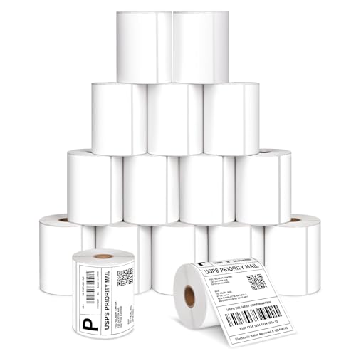 Razuvo 4x6 Thermal Labels - Waterproof Shipping Labels for Thermal Printers, 250/Roll, 16 Rolls, White (Packaging/Mailing/Inventory)