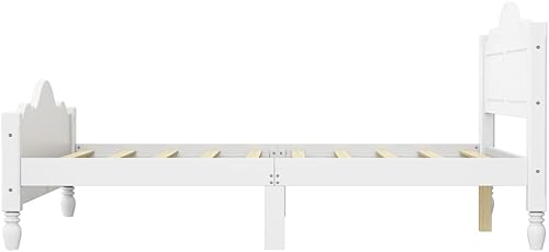 Miniatura 6 de Marco de cama de madera maciza de estilo retro con cabecero y patas en forma de calabaza, no necesita somier, color blanco