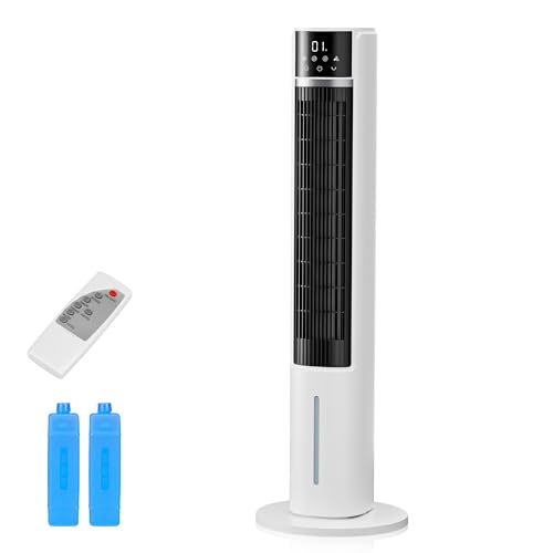 3-in-1 Evaporative Air Cooler, 40" Cooling Fan, 75° Oscillation, 3 Speeds 4 Modes, 12H Timer, Remote Control, 2 Ice Packs, 4L Water Tank, Portable Bladeless Fan with Humidifier, Be image 3