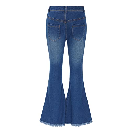 iiniim Teens Girls High Waisted Flared Denim Pants Slim Fit Ripped Holes Jeans Washed Bell Bottom Casual Wear2