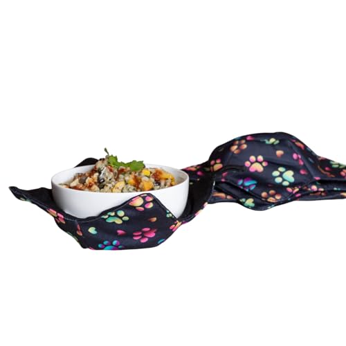GreaterGood Paw Lover Bowl Cozy Set of 4 Microwave Safe Cozies for Hot Food, Reversible Paw Print Bowl Holders for Soup, Ice Cream & Microwave Use, Machine Washable (Ombre Paws with Hearts)
