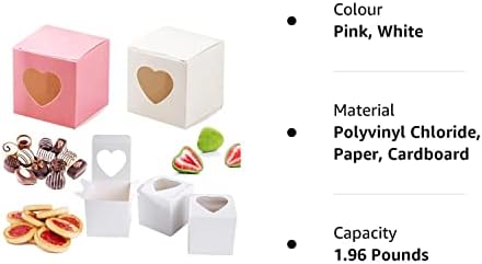 40 Pieces 5cm Candy Gift Boxes, Candy Packing Boxes, Paper Gift Candy Box, Mini Cake Bakery Box, Small Cupcake Boxes, Carrier Individual Containers with Heart Window for Party, Wedding (Pink, White)