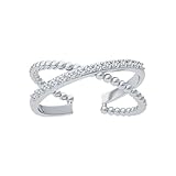 Alianzas de boda de metal, anillo Moissanite para mujer, anillo ajustable en cruz de oro blanco 9 K/14 K con moissanita redonda, 8, Oro blanco de 14 quilates, Moissanita