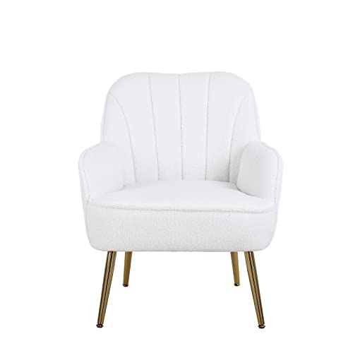 Goujxcy Teddy Barrel Chair Accent Armchair With Golden Legs For Living Room Bedroom Home Office, Tufted Back Club Chair (White3) #TOP7