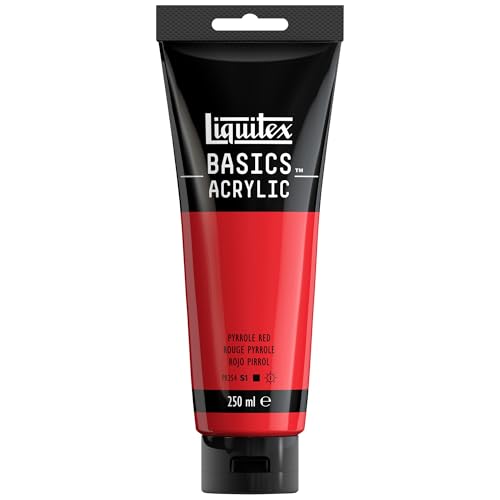 Liquitex 88700244 Basics - Acrylfarbe, monopigmentierte Künstlerpigmente, lichtecht, mittlere Viskosität, Archivqualität, seidenglänzender Finish, 250ml Tube - Pyrrolrot