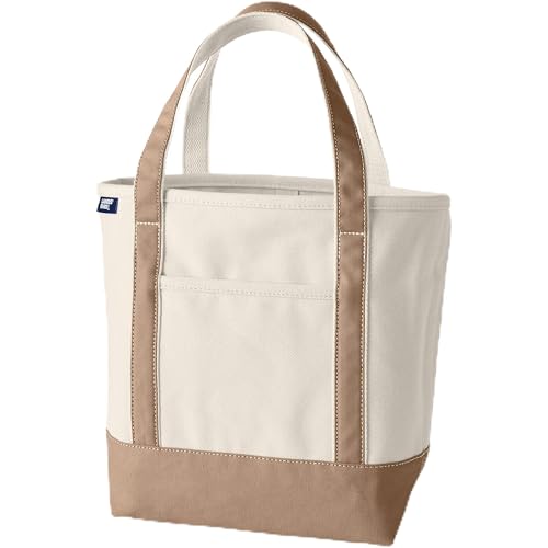 Lands' End Open Top Canvas Tote Bag Medium Regular Handle Natural/Rich Camel