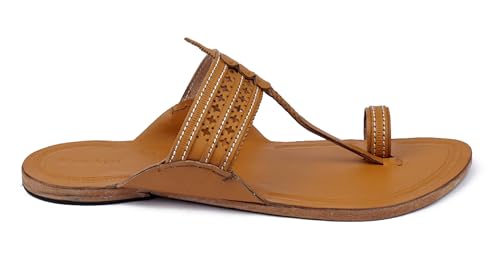 Image of KORAKARI Men Kolhapuri Chappal Handcrafted Sandal Smooth and Comfortable Flip Flops Slipper Stylish Anti Slip Design Genuine Leather Traditional Footwear.