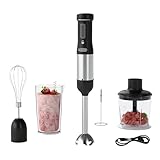 WHUTO Cordless Immersion Hand Blender, 5-in-1 Variable Speed blender handheld,Rechargeable with 2000mAh Battery, BPA-Free & Dishwasher-Safe Accessories:700ml Beaker,Chopper,Whisk & Milk Frother,Black