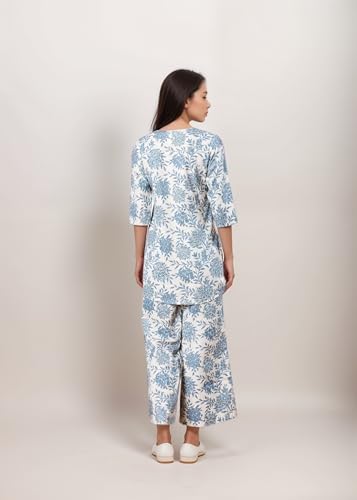 Shienzy Stylish Printed Cotton Blend Co Ord Set For Women || Casual & Festive Indo-Western Outfit || Kurta Pant Set (1590Shz_Bl_Xxl) Blue