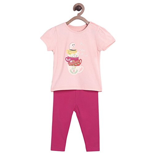 Image of miniklub Girls Pink Printed T-Shirt With Pyjamas