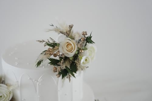 Set de toppers para pastel de boda con flores secas miniatura 5