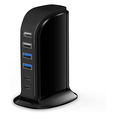USB C Charger Block Upoy, Chargers for Multiple Devices Dual Type C 45W Total, 6 Ports USB Charging Station for iPhone, Ipad, Iwatch, Desk Accessories & Workspace Organizers Cover