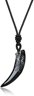 COAI Gems Wolf Tooth Obsidian Stone Amulet Pendant Necklace