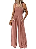 Dokotoo Womens Overalls Rose Pink Jumpsuits for Women Casual Loose Fit Solid Color Wide Leg One Piece Sleeveless Jumpsuit Long Pant Rompers with Pockets Medium