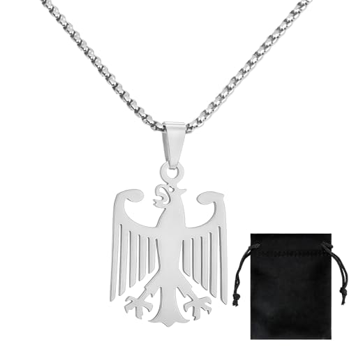 Deutschland Halskette Herren Edelstahl Adler Anhänger mit stilvoller quadratischer Perlenkette Elegantes Design in Stahlgrau für Männer Deutschland Fans und Patriotismus Liebhaber