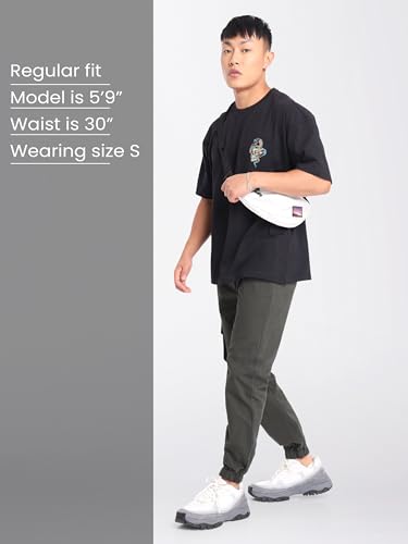 Image of Beyoung Cotton Solid Elastic with Drawstring Cargo Joggers for Men | Regular Fit | 2 Spacious Pockets | Smooth Texture
