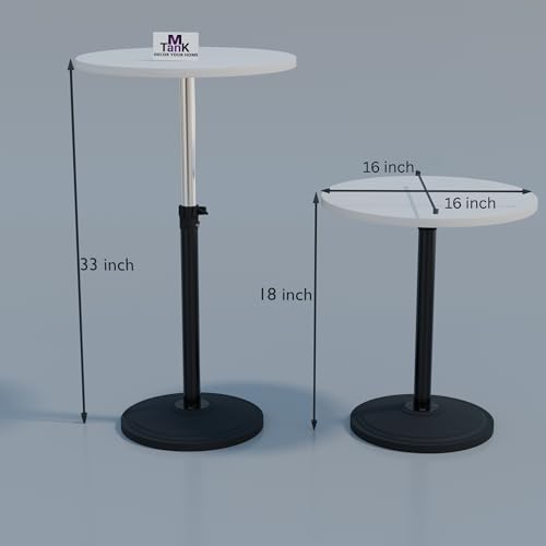 Image of MTANK Adjustable Nightstand with Round Top | Modern C-Shaped Bedside Table for Bedroom | Height Adjustable Wooden Side Table for Bed & Sofa | Multipurpose End Table |(White & Black)|