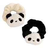 もこもこパンダシュシュ 2個セット ブラック ホワイト髪に優しい 髪ゴム 高弾性 おしゃれ 大人 女性 ヘアアクセサリー ギフト [並行輸入品]