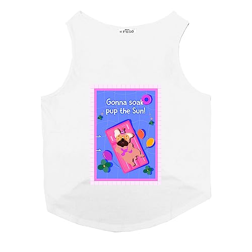 Image of Ruse Gonna Soak Pup the Sun Printed Dog Round Neck Sleeveless Vest Tank T-Shirt /Tees Apparel /Clothes /Tees Gift for Dogs((White / /XXS (Chihuahuas, Papillons)