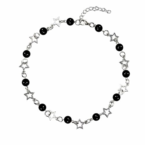Dishowme Perle Stern Choker Halskette Boho Faux Perle Perlen Kragen Halskette Kette Schmuck für Damen Frauen (Schwarz)