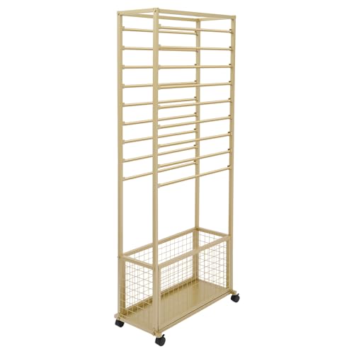 Image of CNCEST Double Sided 20-Layer Ribbon Holder Organizer Rack,Free Standing Mobile Ribbon Holder,Metal Ribbon Stand Organizer Ribbon Storage Shelf for Craft Room,Wrapping Paper (Gold,20 Layer)