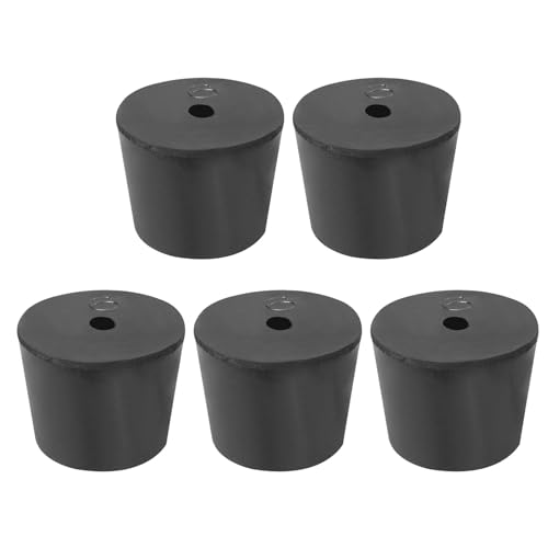 PATIKIL Drilled Rubber Stopper 1.02"-1.26", 5 Pack Tapered Lab Seal Rubber Stoppers Lab Plug with Hole Test Tube Bungs for Flask Flasks Glass Containers, Black