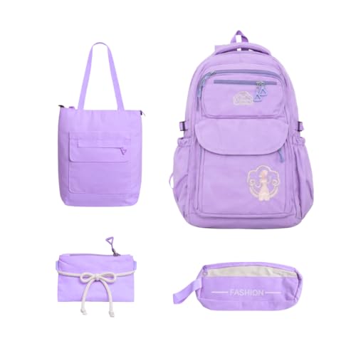 Kit Mochila Escolar Juvenil 4 Peças para Escola Trabalho Viagem (lilás)