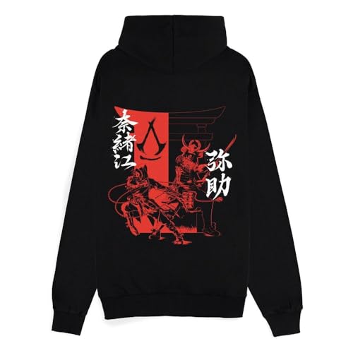 Assassins Creed Shadows - Sudadera con capucha y cremallera Kanji de dos tonos, Negro, M