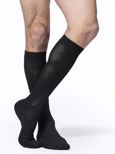 Image of SIGVARIS Men's Motion Cushioned Cotton 360 Closed Toe Calf-High Socks 20-30mmHg - Black - Extra Large Long