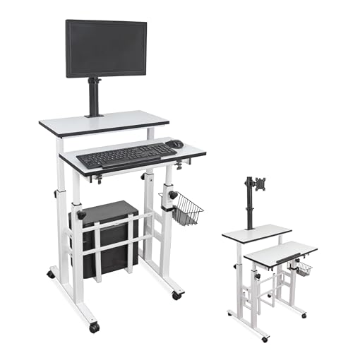 Image of Isomars Computer /Laptop Table with Adjustable Height & Angles, Sit Stand Table, Computer Desktop Workstation with Fixed Monitor Mount - Useful for Using Gadgets Like Desktop, Laptop, etc. (White)