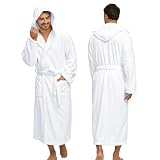 PJGGZ Men's Bathrobe with Hood, Soft Long Towel Robe for Men - Super Absorbent Quick Dry yet Warm(White,L/XL)